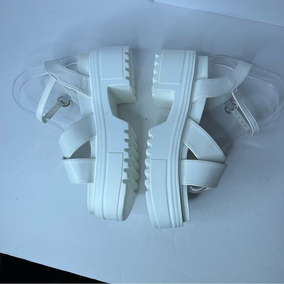 New faux Leather White Chunky Platform Sandals 10 crossover Straps - Picture 7 of 9